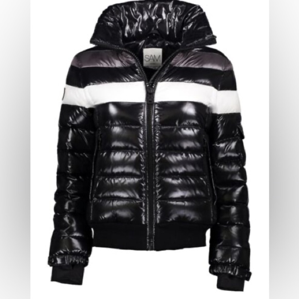 Barely used SAM. jacket Black jacket with White and grey stripe